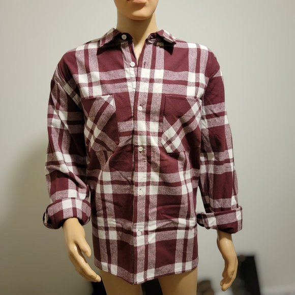PacSun Other - Pacsun Classic Long Sleeve Maroon & White Flannel Cotton Men's Shirt Size Large